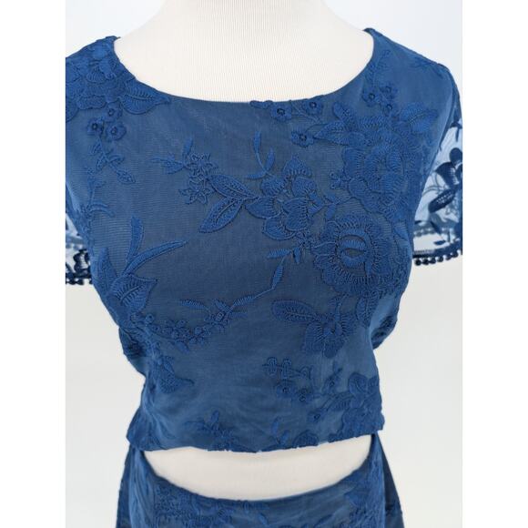 Two Sisters Shay Navy Lace Cutout Open Back Dainty Feminine Mini Dress 12 - Picture 7 of 15